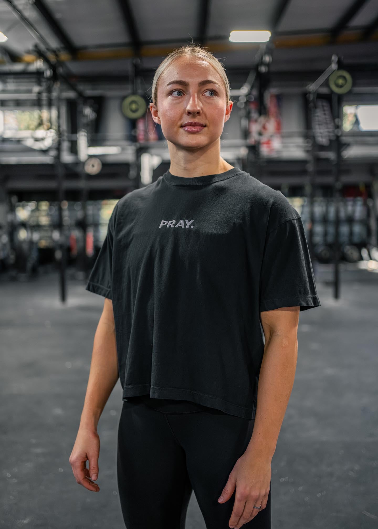 Women's Embroidered PRAY. Boxy Crop Tee