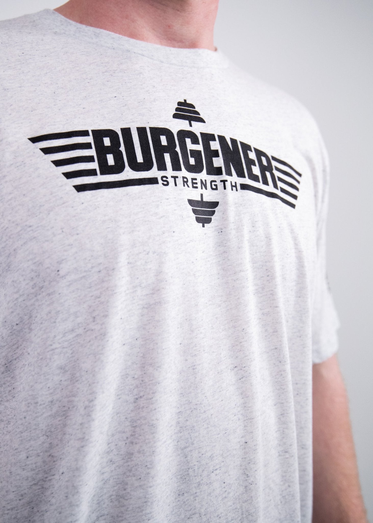 Burgener Strength T-Shirt: Heather White - MAYHEM NATION